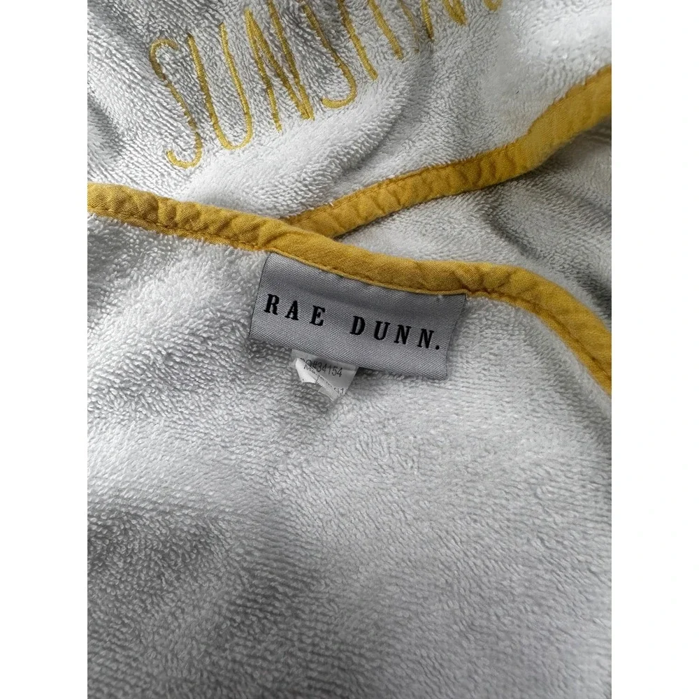Rae Dunn Sunshine Hooded Baby Towel White Yellow Trim Terry Cloth Embroidery